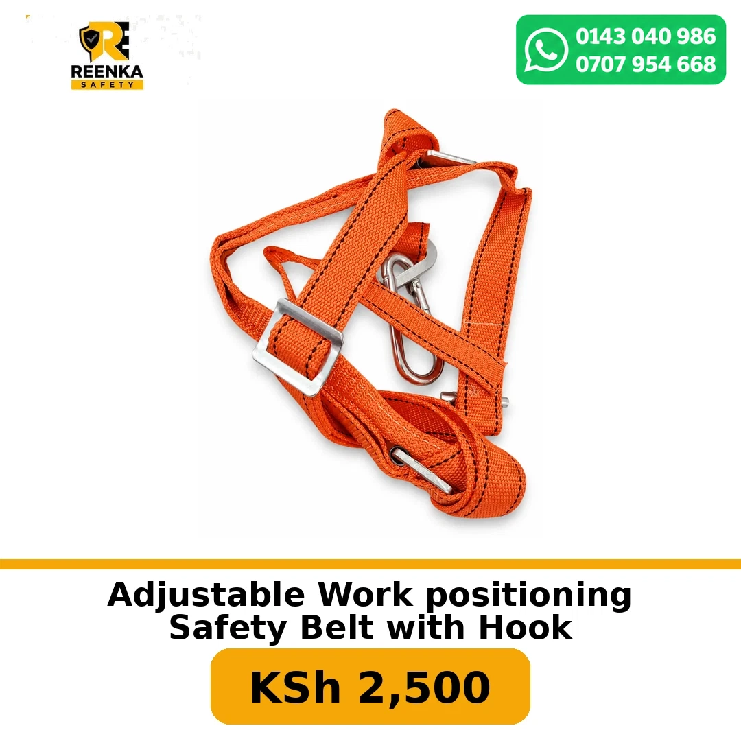 Adjustable Work positioning Safety Belt with Hook Fall Protection branded catalogue image, Reenka Safety Kenya