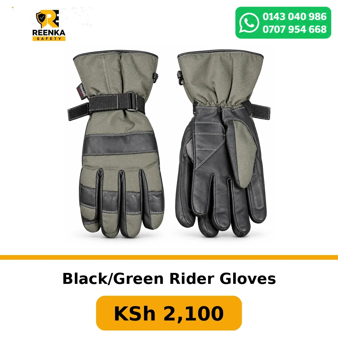 Black/Green Rider Gloves in Safety Gloves – Reenka Safety Kenya branded product image
