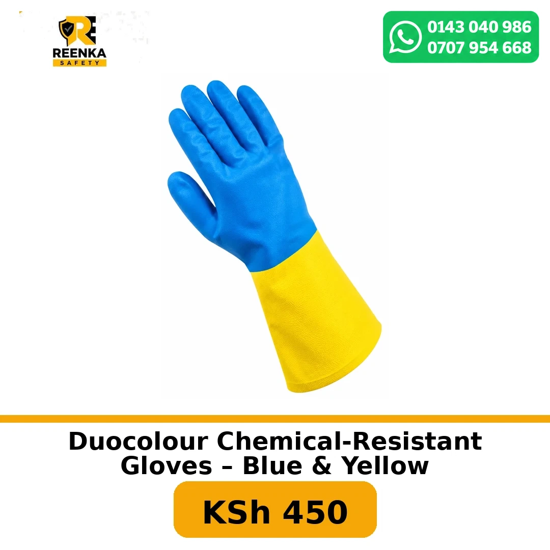 Duocolour Chemical-Resistant Gloves – Blue & Yellow in Safety Gloves – Reenka Safety Kenya branded product image