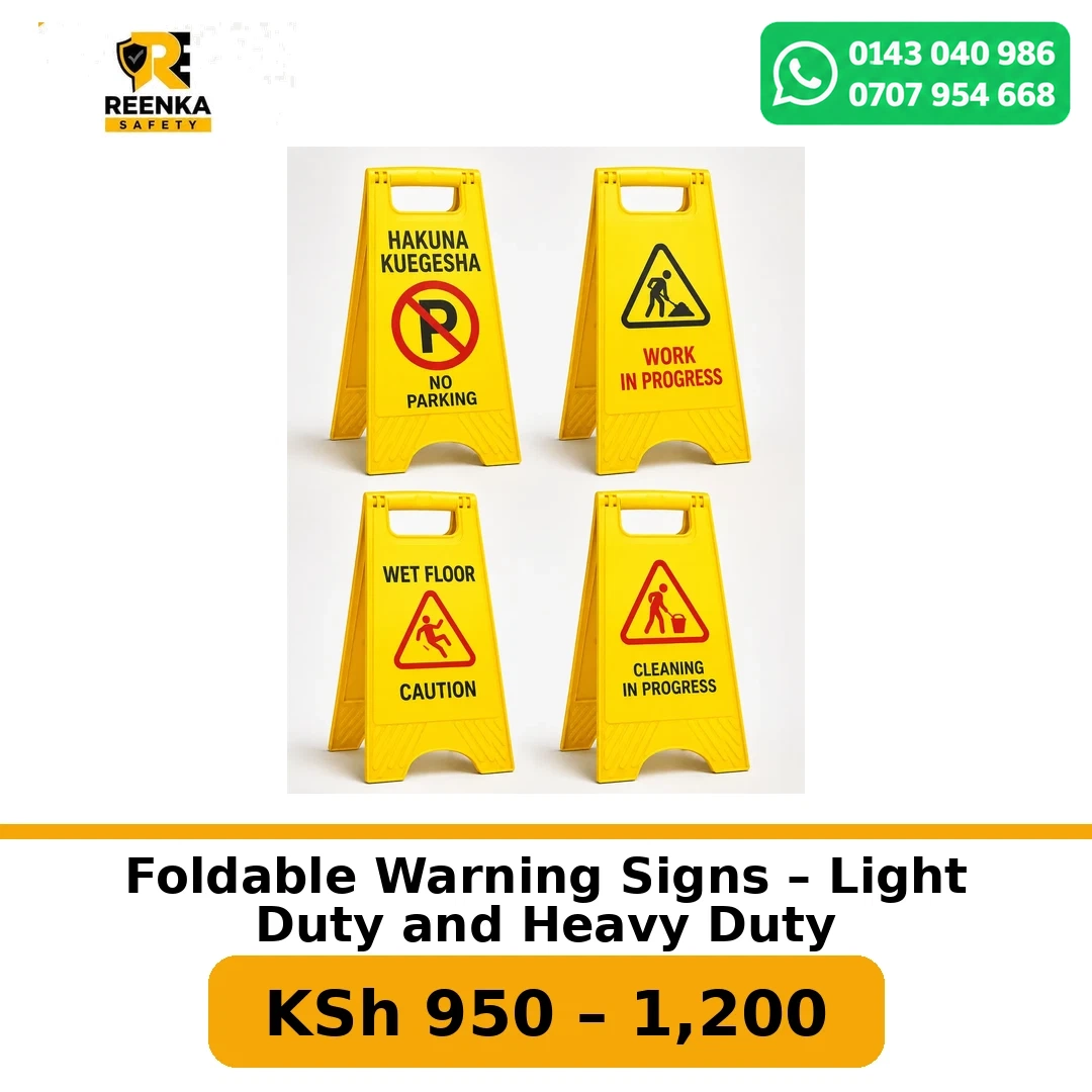 Foldable Warning Signs – Light Duty and Heavy Duty Safety Signs branded catalogue image, Reenka Safety Kenya