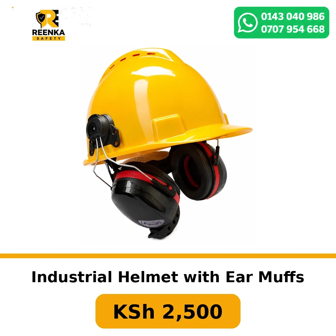 Industrial Helmet with Ear Muffs in Helmets – Reenka Safety Kenya branded product image