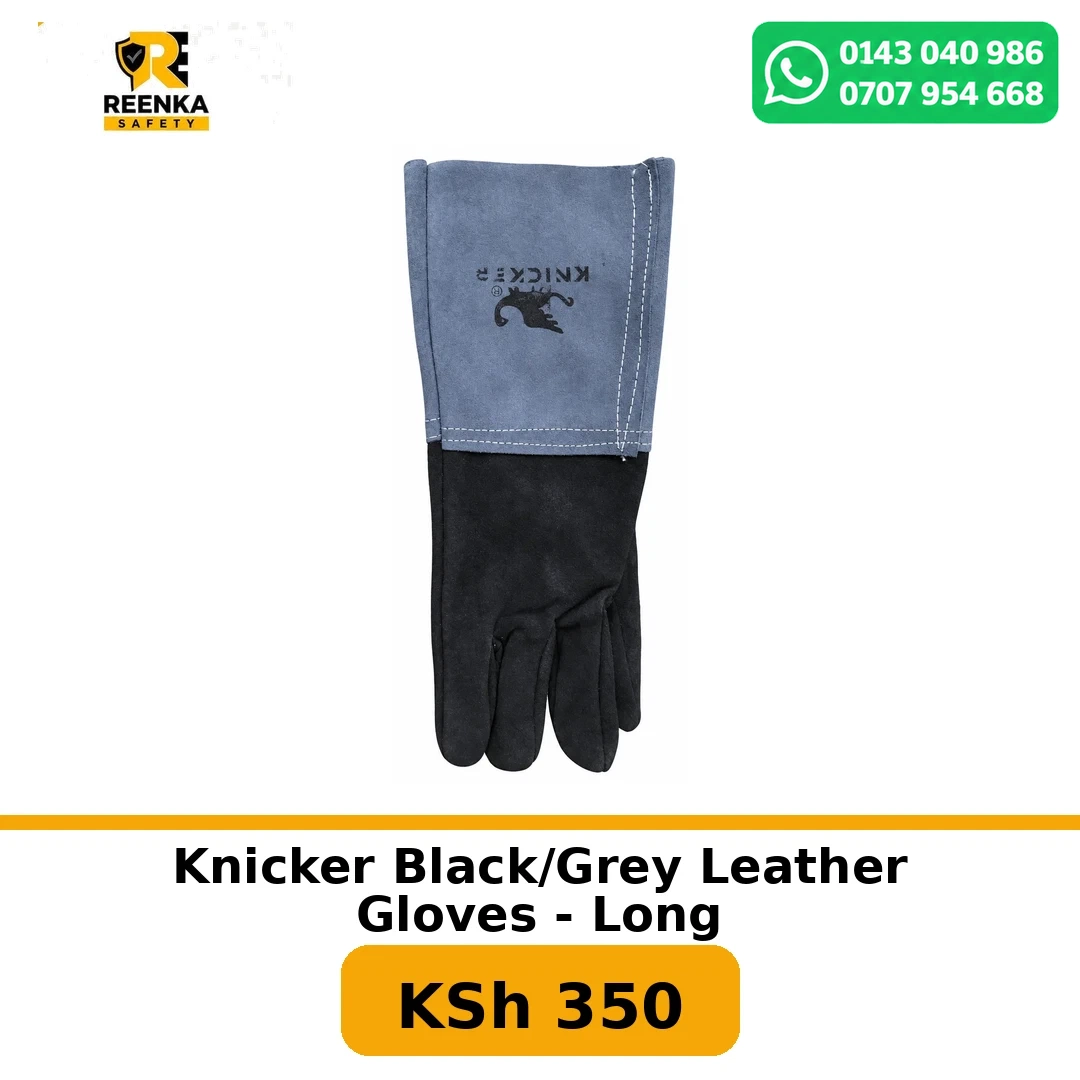 Knicker Black/Grey Leather Gloves - Long Safety Gloves branded catalogue image, Reenka Safety Kenya