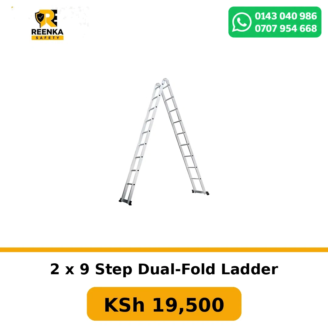 2 x 9 Step Dual-Fold Ladder in Ladders – Reenka Safety Kenya branded product image