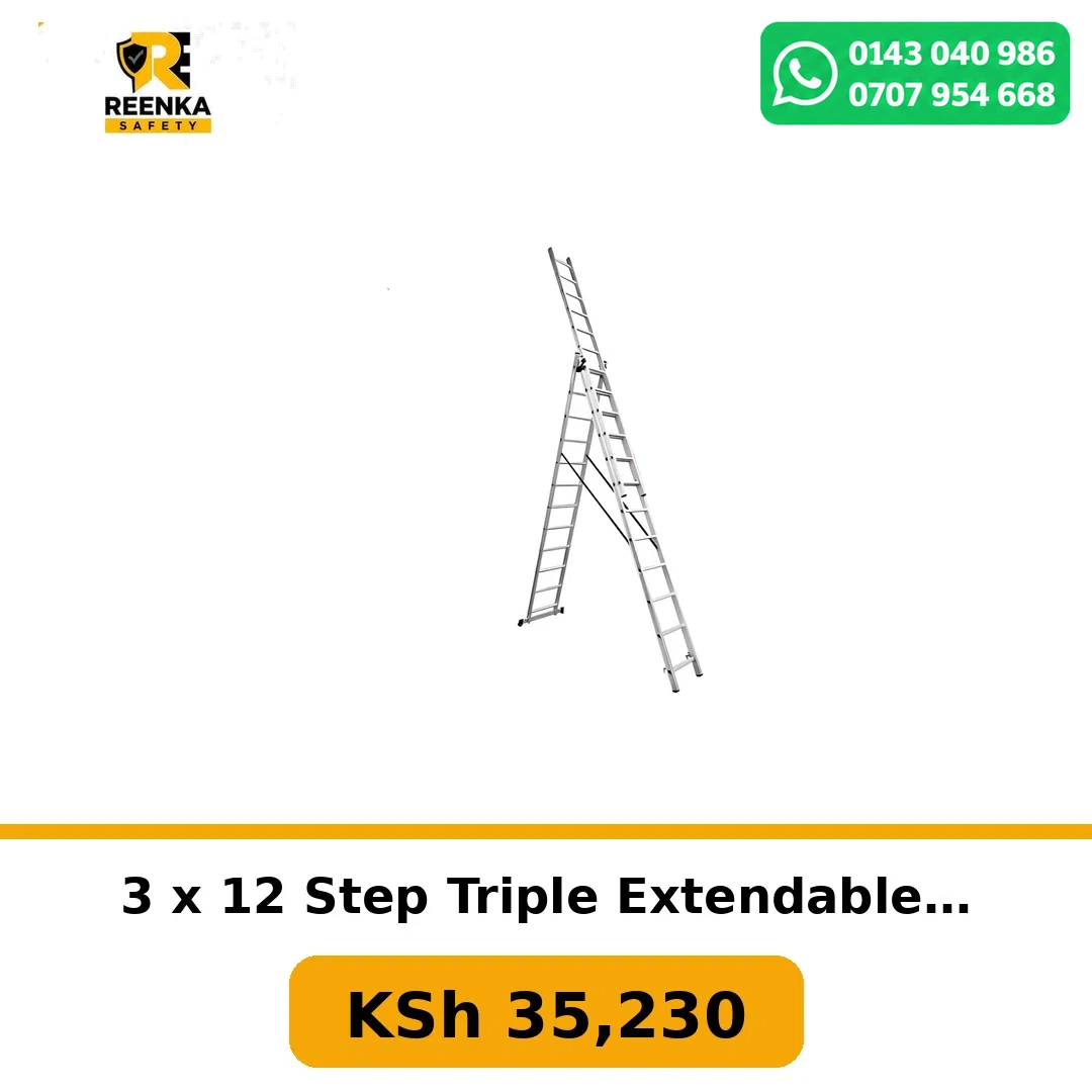 3 x 12 Step Triple Extendable Ladder in Ladders – Reenka Safety Kenya branded product image