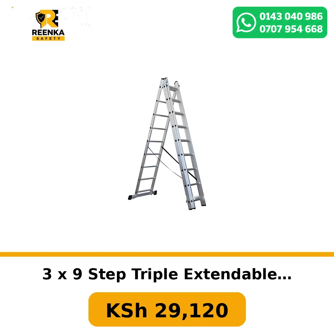 3 x 9 Step Triple Extendable Ladder in Ladders – Reenka Safety Kenya branded product image