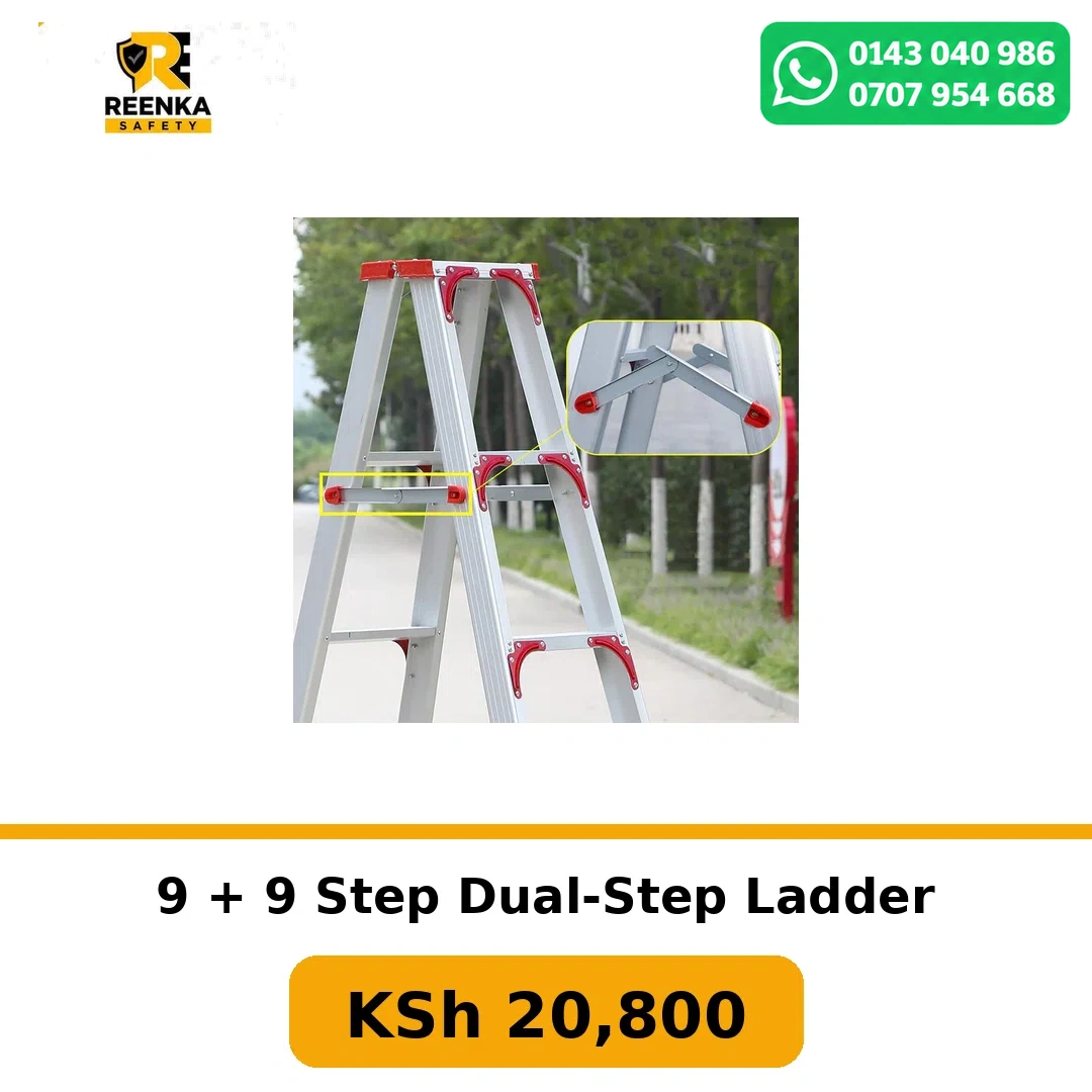 9 + 9 Step Dual-Step Ladder in Ladders – Reenka Safety Kenya branded product image