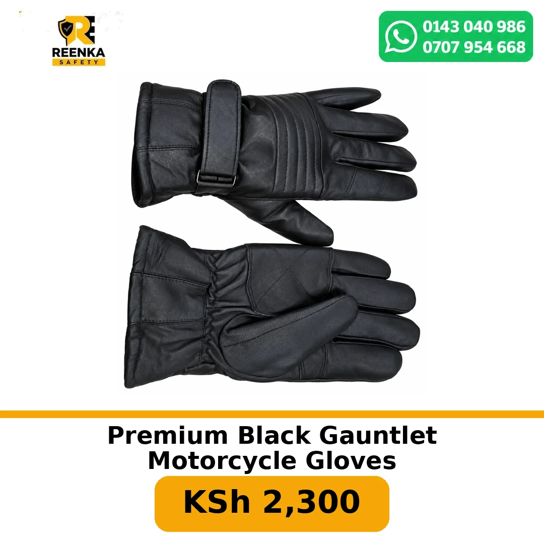 Premium Black Gauntlet Motorcycle Gloves in Safety Gloves – Reenka Safety Kenya branded product image