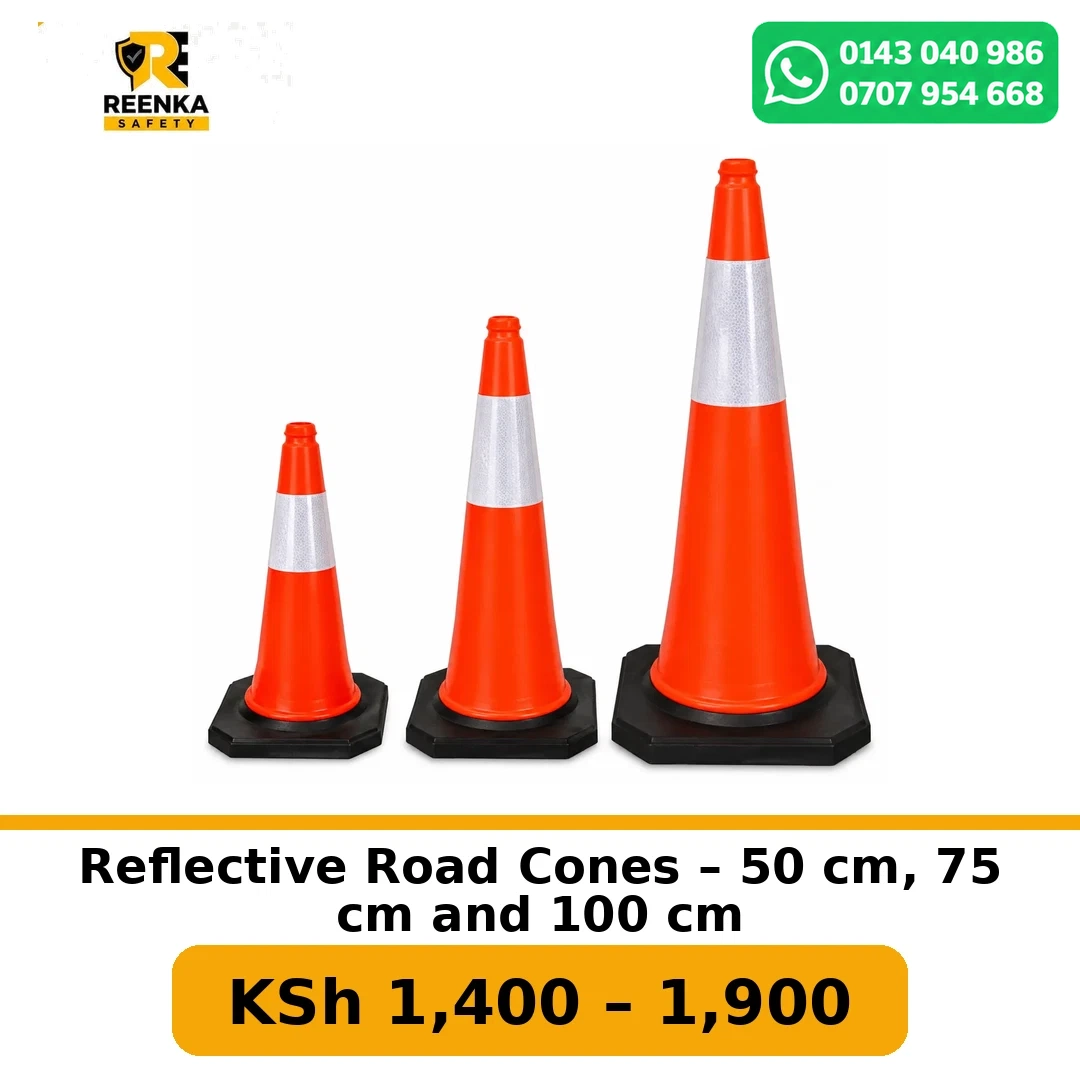 Reflective Road Cones – 50 cm, 75 cm and 100 cm Road Safety branded catalogue image, Reenka Safety Kenya