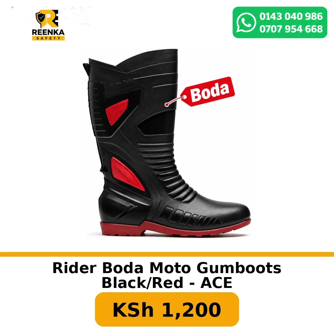 Rider Boda Moto Gumboots Black/Red - ACE in Gumboots – Reenka Safety Kenya branded product image