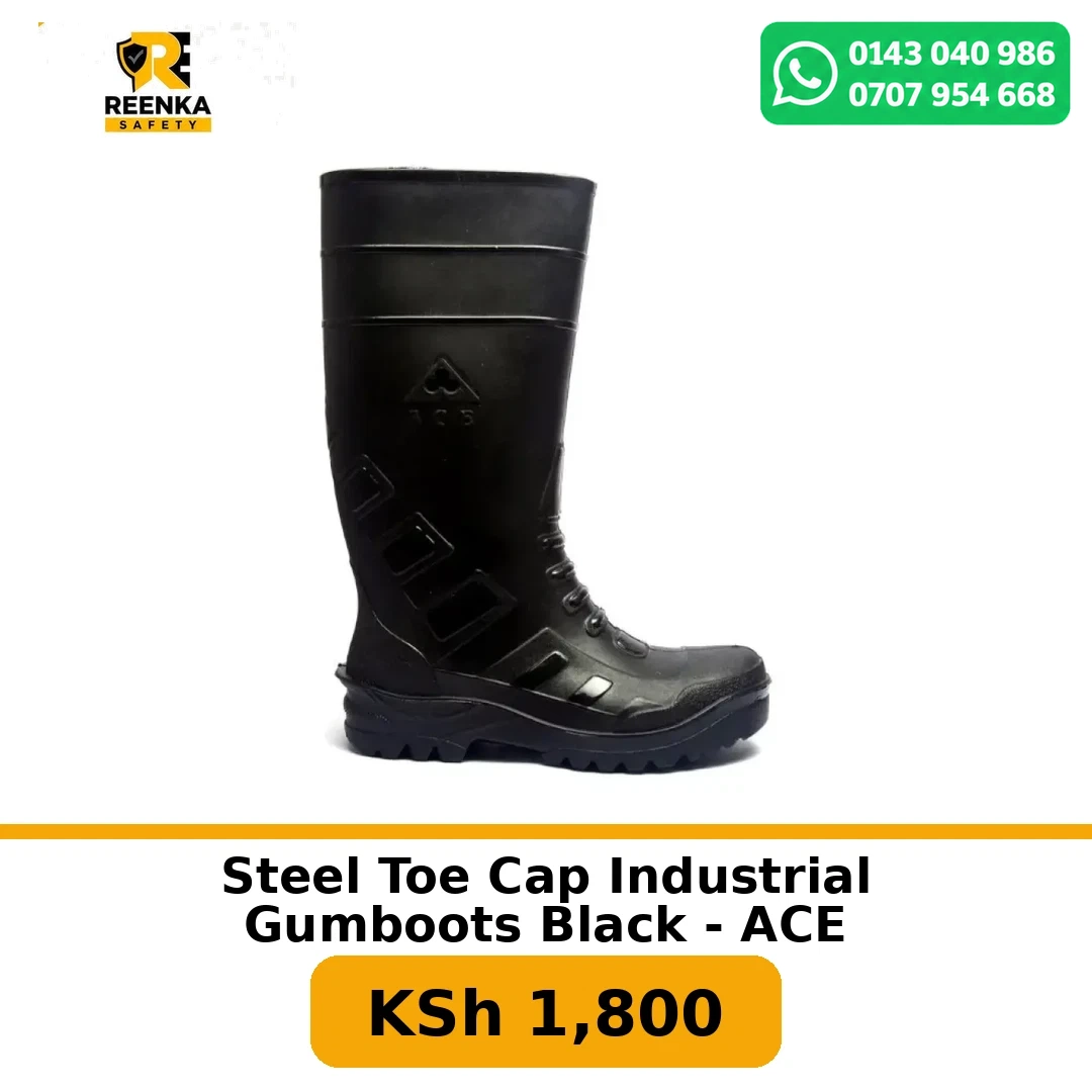 Steel Toe Cap Industrial Gumboots Black - ACE in Gumboots – Reenka Safety Kenya branded product image