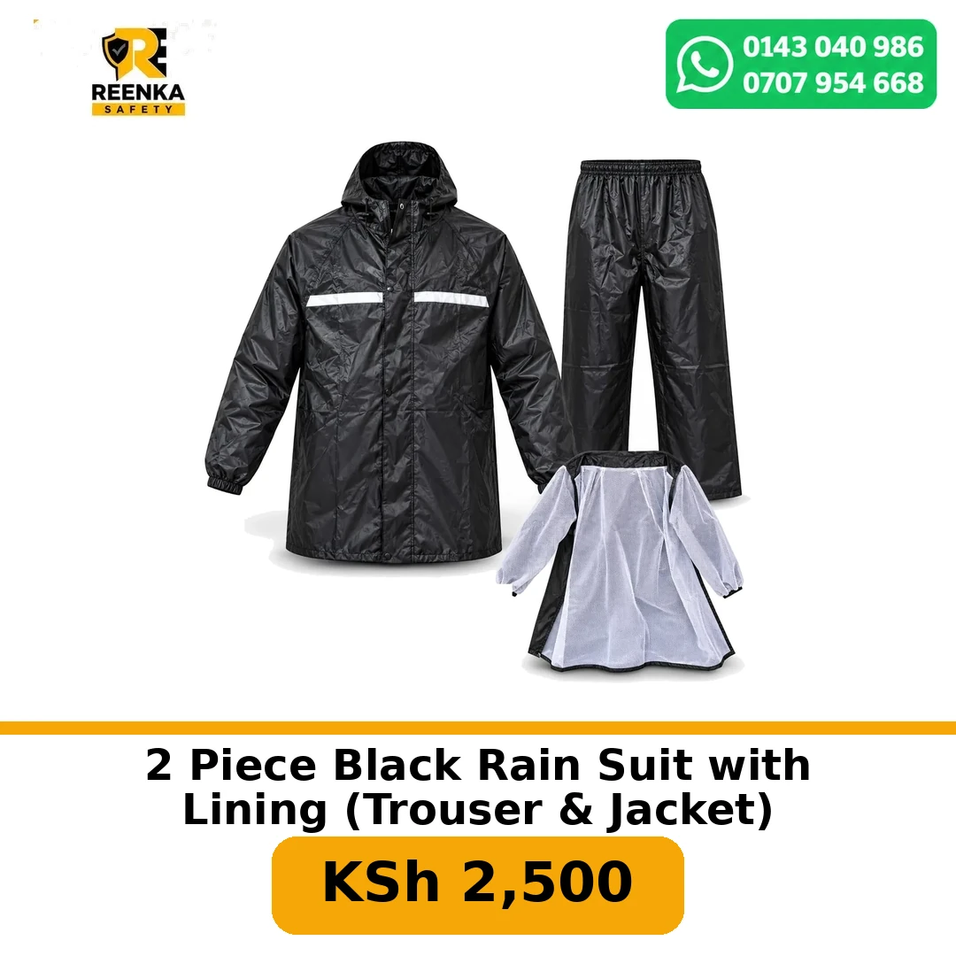 2 Piece Black Rain Suit with Lining (Trouser & Jacket)