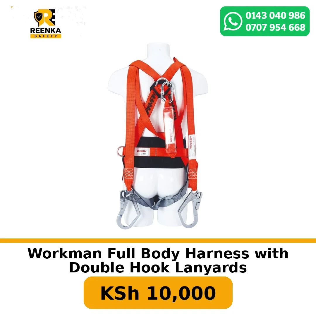 Workman Full Body Harness with Double Hook Lanyards Fall Protection branded catalogue image, Reenka Safety Kenya