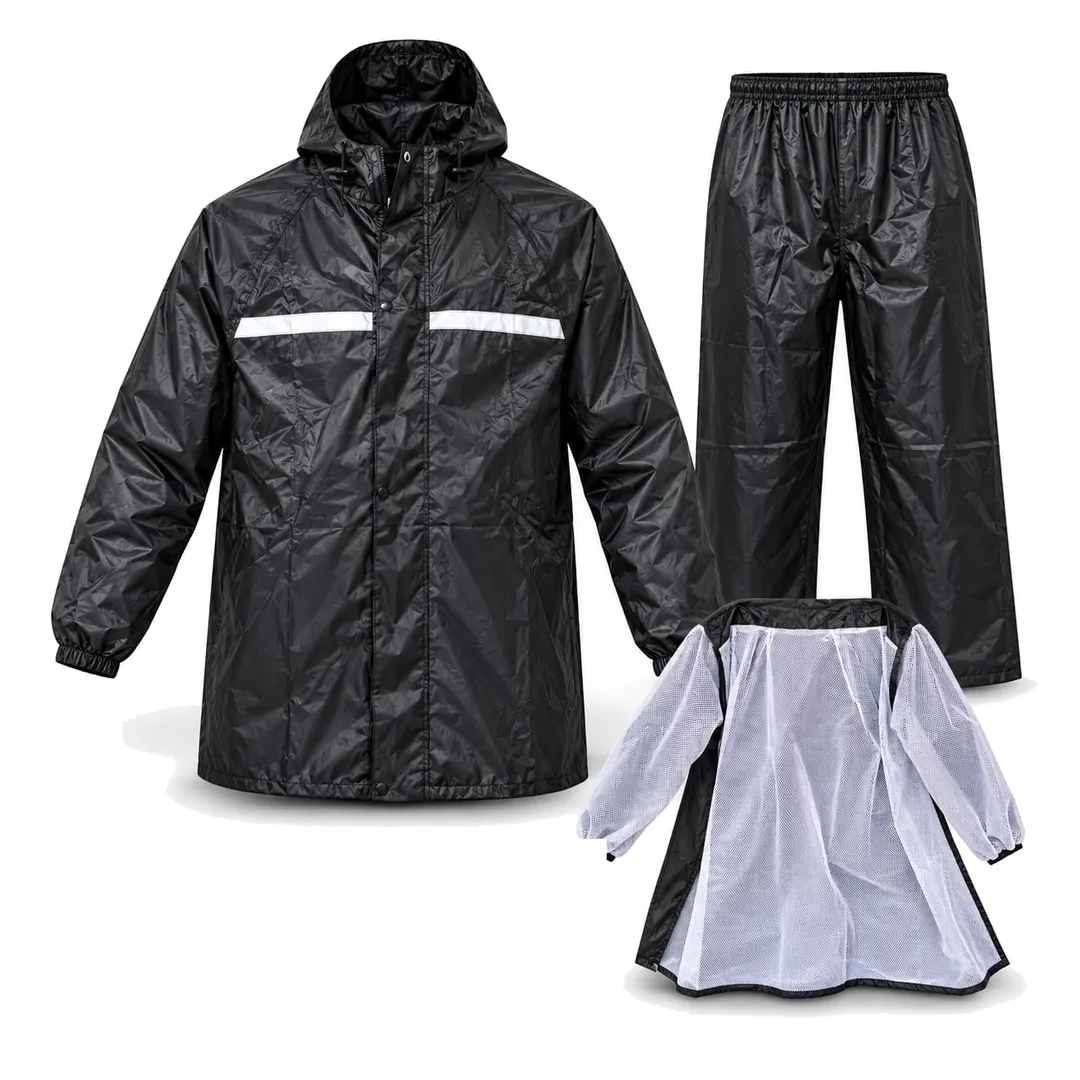 2 Piece Black Rain Suit with Lining (Trouser & Jacket)