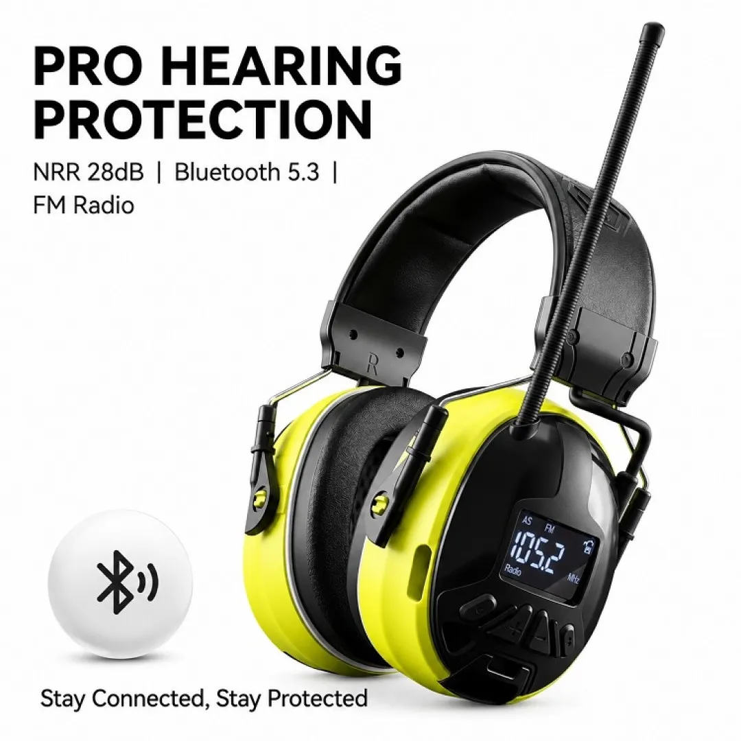 28dB Bluetooth Electronic Safety Earmuffs with FM Radio & LCD