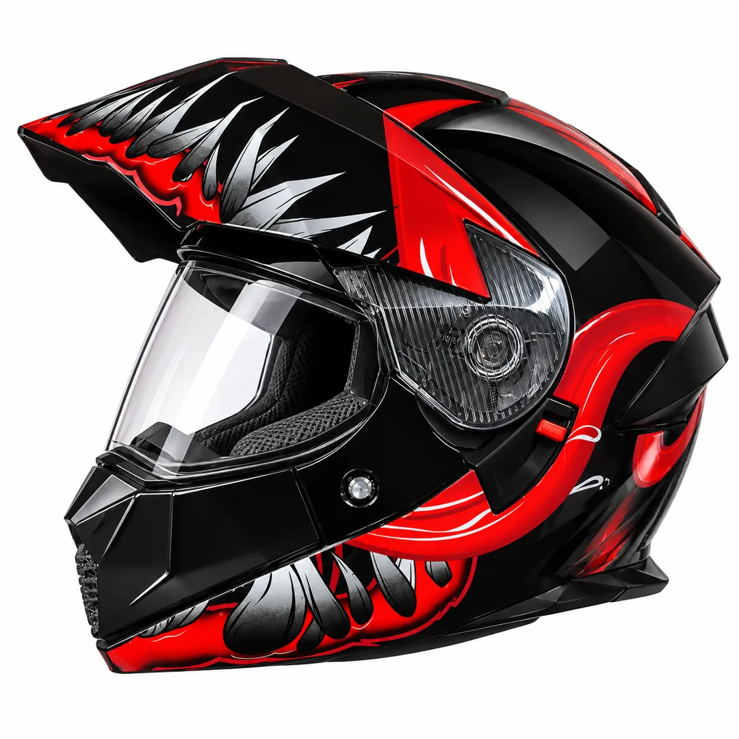 Sport Adventure Double Visor Helmet – Black/Red motorcycle rider product at Reenka Safety