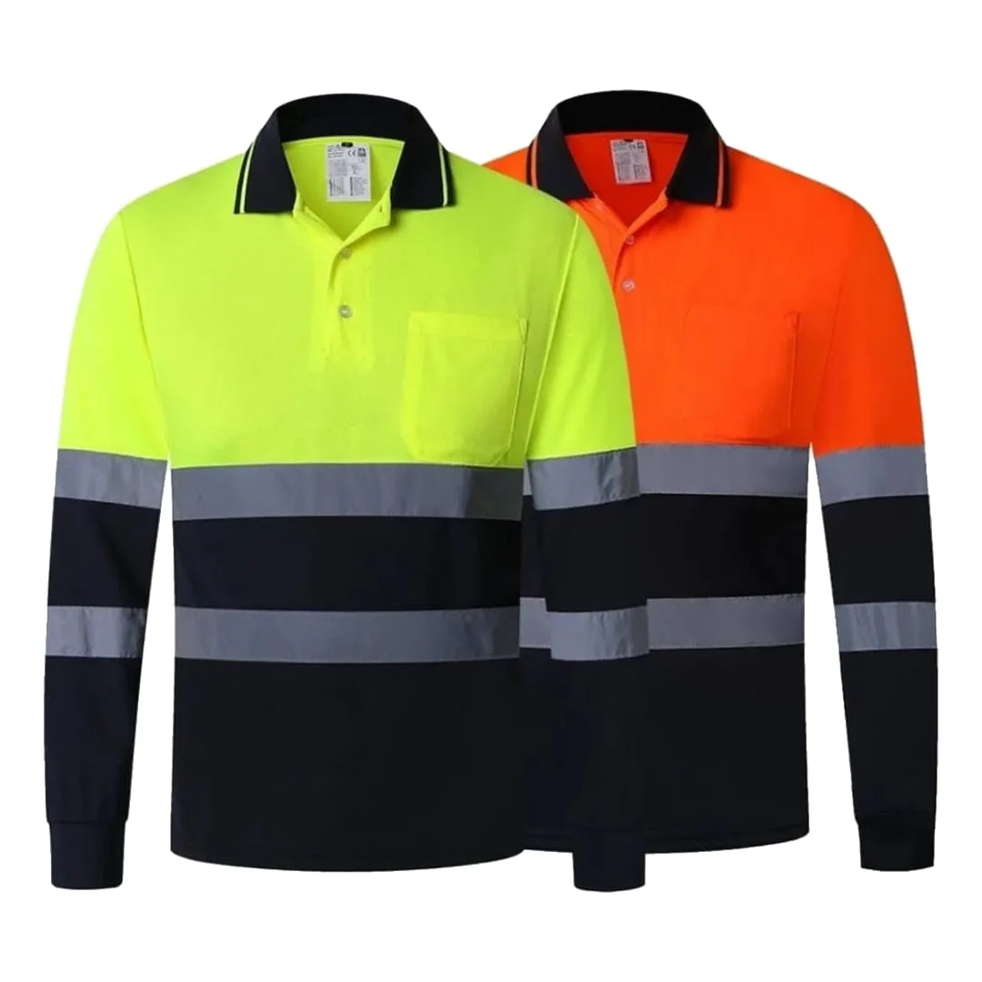 High-Visibility Long-Sleeve Reflective Safety Polo Shirt