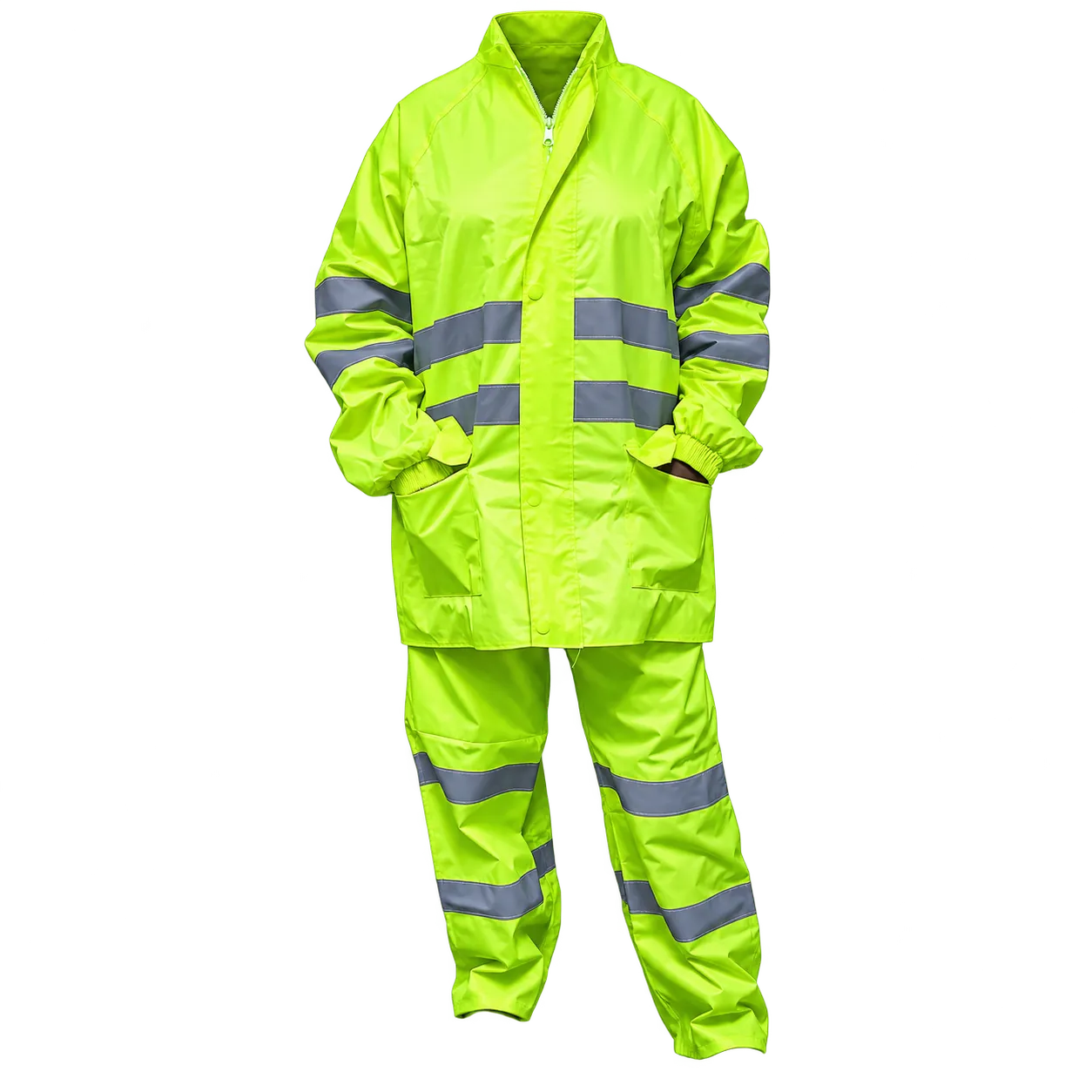 High-Visibility Waterproof Reflective Two-Piece Rain Suit – Lime Green