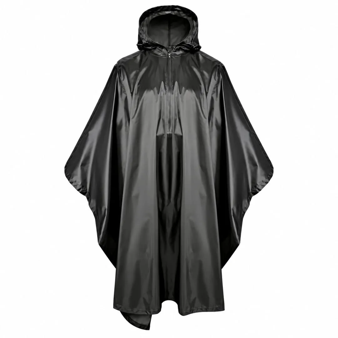 Black Hooded Waterproof Poncho Rain Coat
