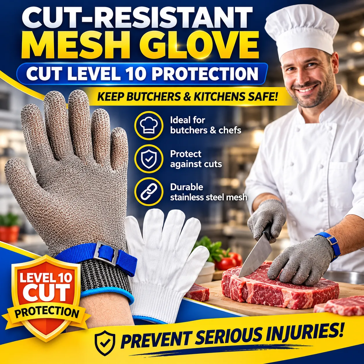 A9 Cut Resistant Glove – Food Grade Stainless Steel Wire Mesh