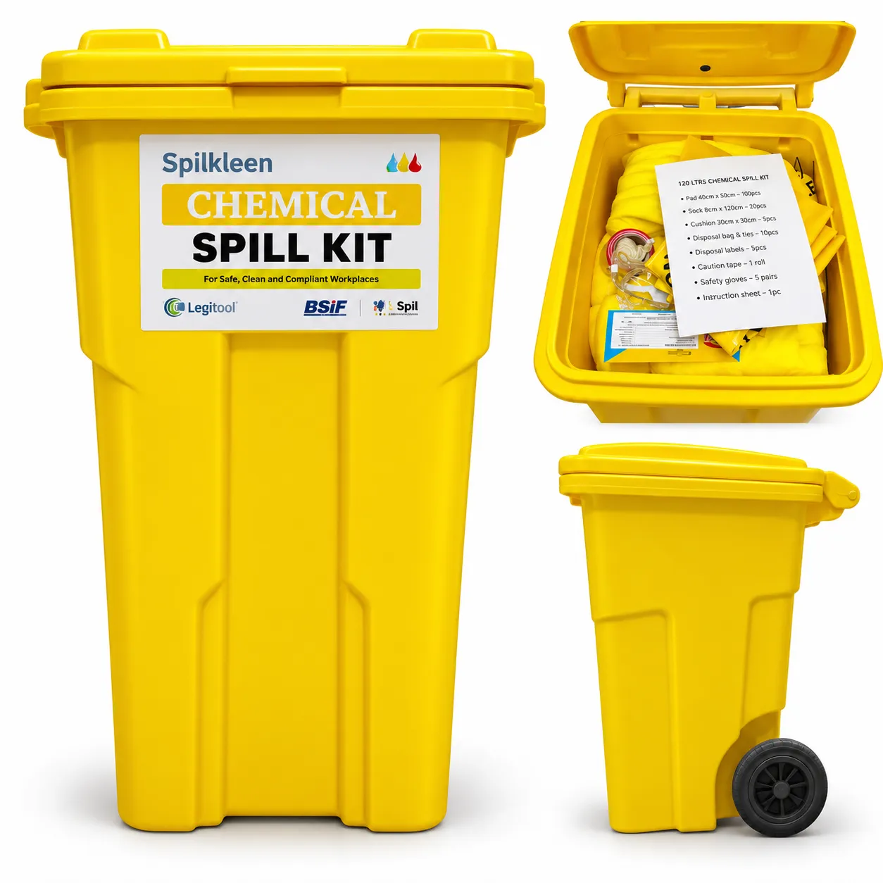Yellow Chemical Spill Kit – 120 Litres with Bin