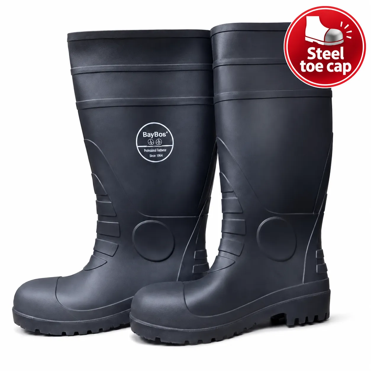 Steel Toe Cap Industrial Gumboots Black - Vaultex