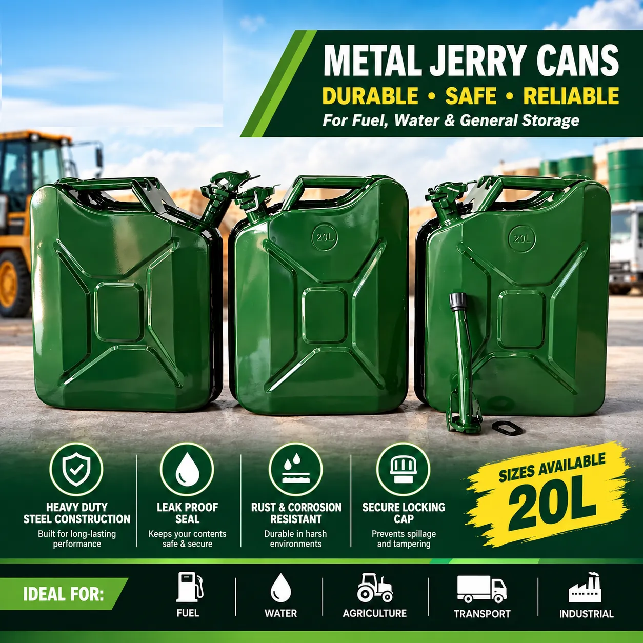 20 Litre Heavy Duty Metal Jerry Can